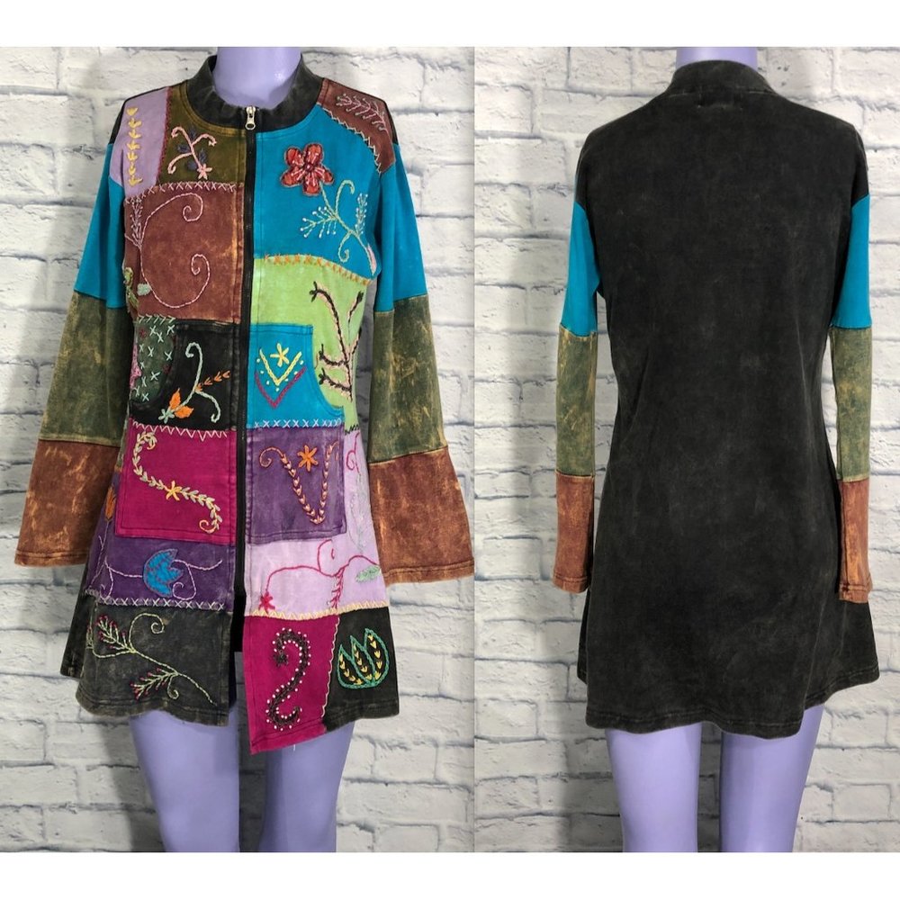 The Collection Royal Nepal Patchwork BOHO Large Zip Jacket 100% Cotton